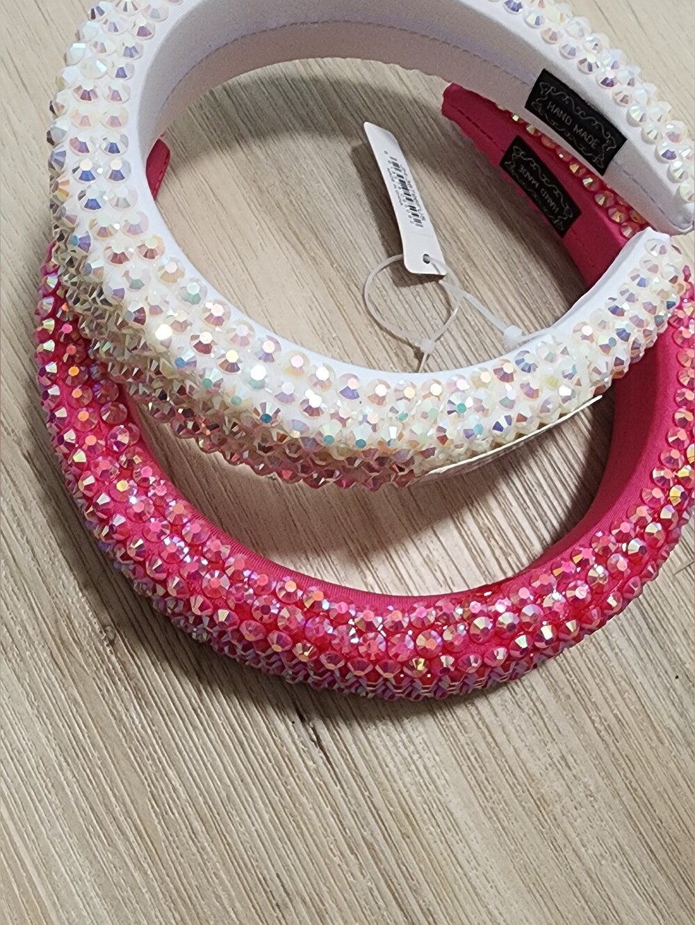 Handmade Crystal Embellished Padded Headband - Pink & White